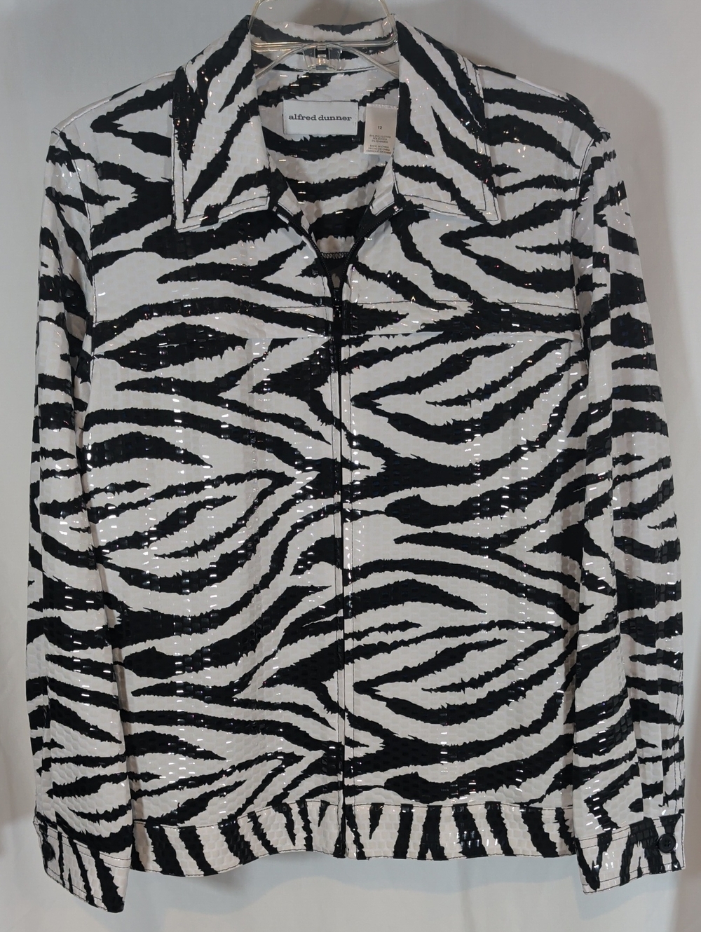 Alfred Dunner Black and White Zebra Sequin Jean Jacket